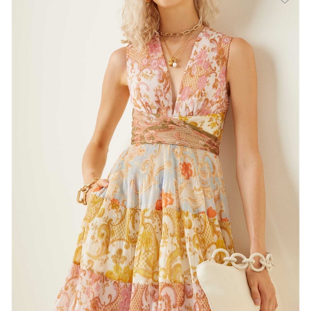 Zimmermann postcard pleated floral midi dress size 2